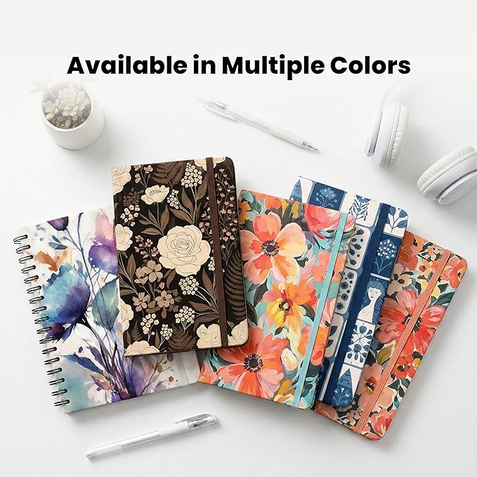 Nextnoid Lined Spiral Notebook Journal For Women & Men - A5(5.8" x 8.3") 170 Pages, Hardcover Notebooks for Work & Note Taking, College Ruled Journals for Writing - Painted Garden
