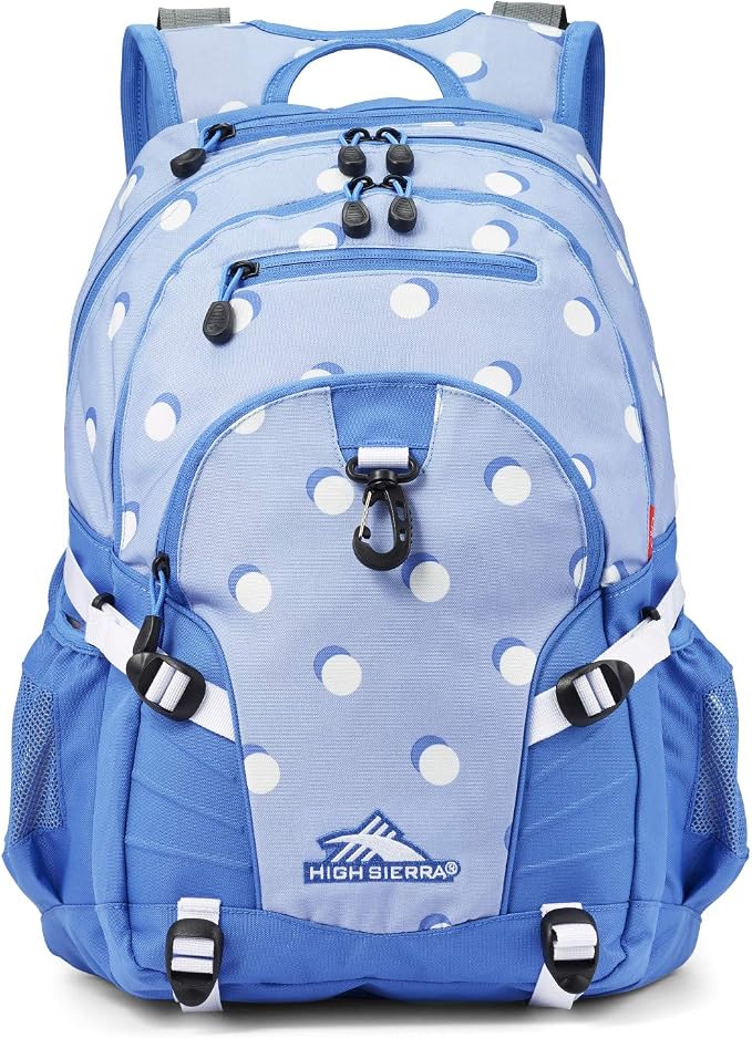 High Sierra Loop-Backpack, Travel, or Work Bookbag with tablet-sleeve, Polka Dot, One Size