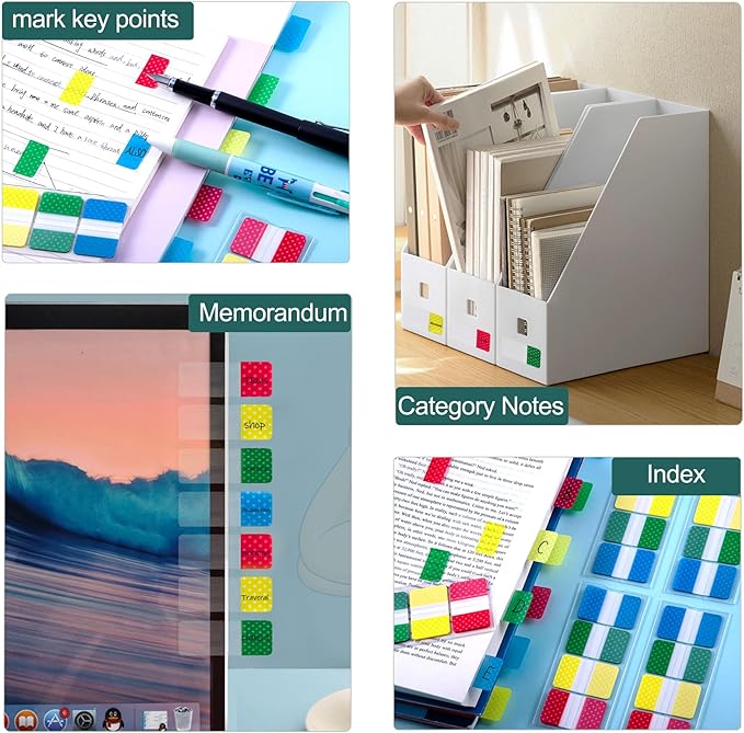 Golcellia 400 Pieces Sticky Index Tabs Transparent Sticky Notes, Colored Page Markers for Bookmarks, Writable and Repositionable Index Annotation Tabs（Polka Dots）