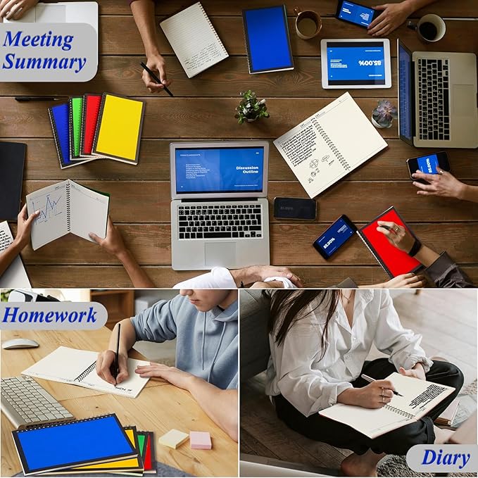 Leelosp 12 Pcs Small Spiral Notebook Lined Spiral Journal College Ruled Notebook Wire Bound Kraft Cover, 120 Pages for Work (Blue,Green,Yellow,Red,5.5 x 8.3 Inch)