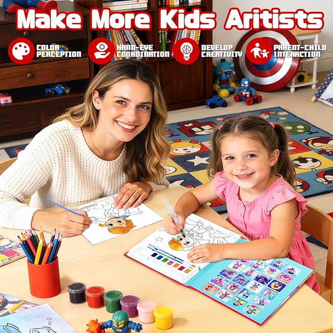 Water Color Painting Set for Kids, Mess Free Watercolor Coloring Books, Arts and Crafts for Boy Ages 3-5 4-8, Travel-Friendly Drawing Kit Gifts for Birthday Christmas