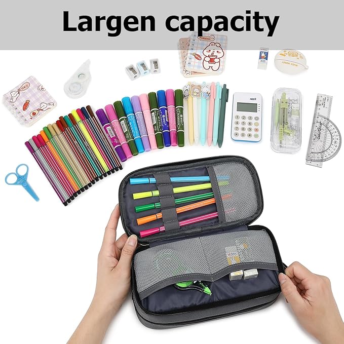 Mountain guest Large Capacity Pencil Case Multi-Slot Pencil Pouch Durable Pencil Box Portable Office Pen Bag with Zipper