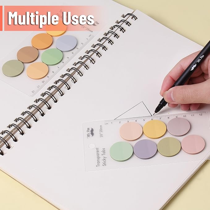 Mr. Pen- Round Transparent Sticky Notes, 1.1” Diameter, 14 Pads, 560 Sheets, Colorful, Water-Resistant See-Through Sticky Notes & Fineliner, Smooth Writing, Note Tabs for Bible Journaling, Studying