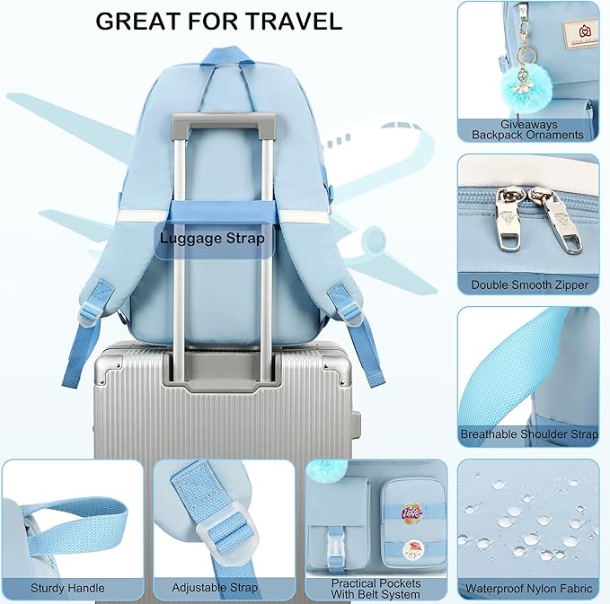 Hidds Laptop Backpacks 15.6 Inch College Backpack Elementary Middle High School Bag Large Cute Bookbags Anti Theft Travel Back Pack Casual Daypack Kids Book Bag for Teens Girls Women Students-Blue