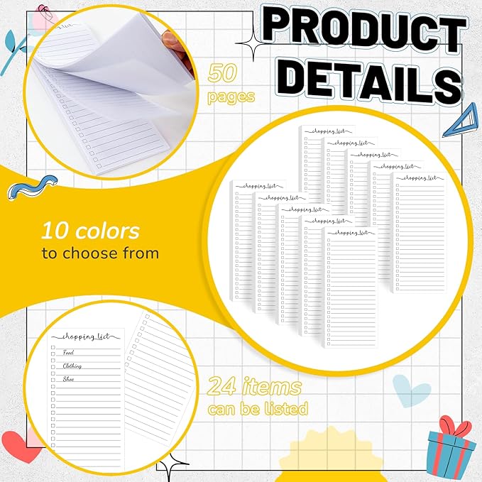 Censen 10 Pack 500 Sheets Shopping List Notes Daily Checklist Notepads with 50 Sheets Each Undated Memo Pad Color Block Shopping List Pad Weekly Plan Notepad Organizer Planners(White)