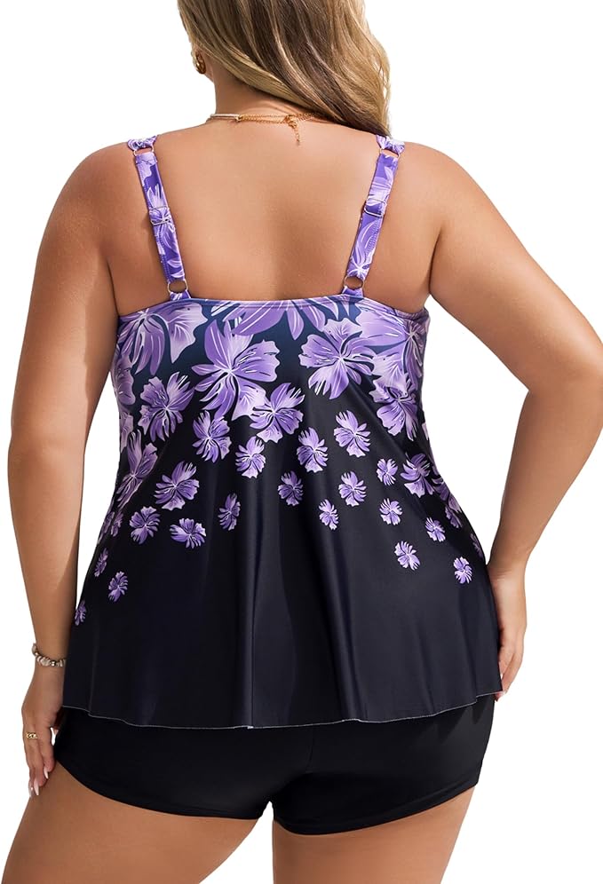 Hanna Nikole Womens Tankini Swimsuits 2 Piece Bathing Suit Flowy Ruffle Tankini Tops with Swim Shorts