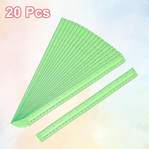 HARFINGTON 20pcs Plastic Rulers 12" (30cm) Clear Straight Ruler Measuring Tool Inches and Centimeters for Home Office Classrooms Drafting, Clear Green