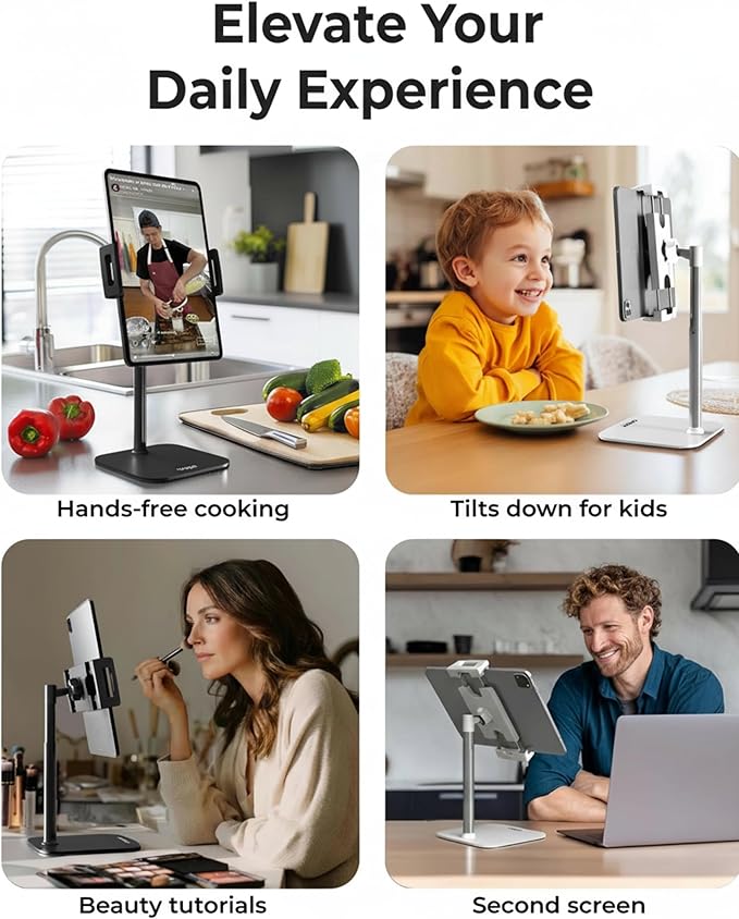 COOPER TabStand Mini, 10" Height Adjustable Tablet Stand, Ipad Stand for Desk, Portable Monitor Holder, Heavy Duty Grip, Tripod iPad Holder, Tablet Mount, for Samsung Tablets, Kindle eReaders (Black)