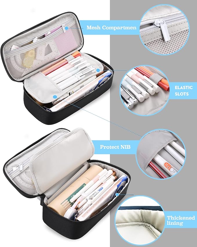 YOKUMA Pencil Case,Large Capacity Pencil Pouch,Aesthetic Zipper Pencil Box, Back to School Supplies for College Student Teen Adults,Travel Essentials,Electronic Cable Organize