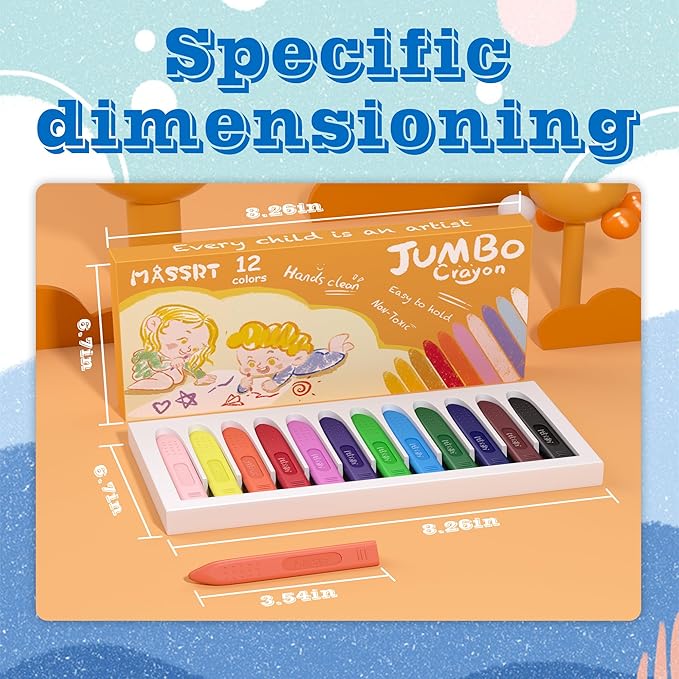 Triangle Jumbo Toddler Crayons 12 Count, Non Toxic Unbreakable Crayons, Easy-Grip Washable, Safe Coloring Gifts for Babies and Children