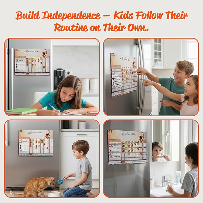 Mimi Doodle Magnetic Chore Chart for Kids – 16x12 Dry Erase Daily Responsibility Board for Fridge with 39 Chore tabs, 100 Reward Stickers – Behavior Chart for Kids at Home – Ballerina Theme