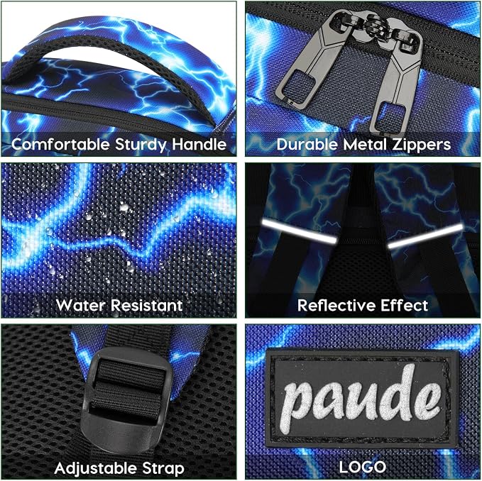 Paude Backpack for Men,15.6 Inch College Backpack School Bookbag for Teens,Laptop Bookbag with USB Port and Headphone Hole