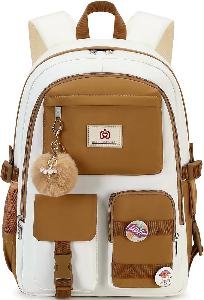 Hidds Backpack for Girls,School Backpack Women College Laptop Backpacks Teens Bookbag Kids Elementary Middle High School Bag Student Travel Daypack-Khaki Beige