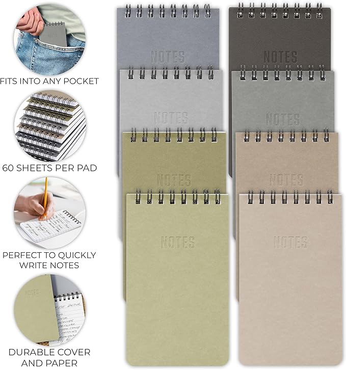 ZICOTO Aesthetic Pocket Notebooks Set Of 8 - Small 3x5 Spiral Notepads With Lined Pages For Women Or Men - The Perfect Little Mini Pads to Stay Organized and Boost Productivity at Work or School