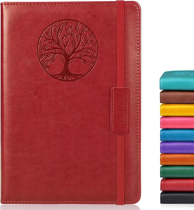 Biuwory Blank Journal Notebook for Women Men, Hardcover Leather Sketchbook 5.7"×8.3", 140 Pages Unlined Sketch book for Drawing, Writing, Travel, School & Work,Journaling Notebooks(Winered)