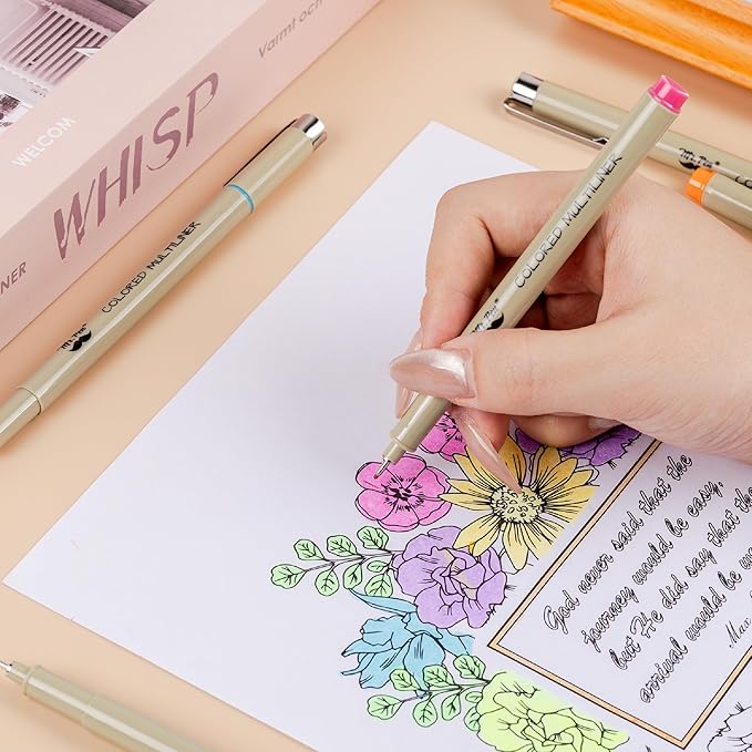Mr. Pen- 0.45mm Micro Fine Point Pens, 8 Pack, Colorful Ink, Waterproof, Acid-Free, No-Smear Quick-Dry Fineliner Pens for Drawing, Sketching, Bible Journaling, Outlines & Everyday Writing