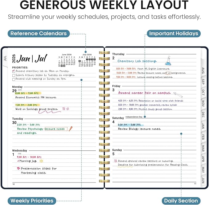 Planner 2026-2027, Academic Year Weekly and Monthly Calender Planner, from Jul 2026 - Jun 2027, Spiral Bound School Planning Book, Perfect for Teacher, Student, Women & Men, A5 (6.3" x 8.5"), Golden Butterfly