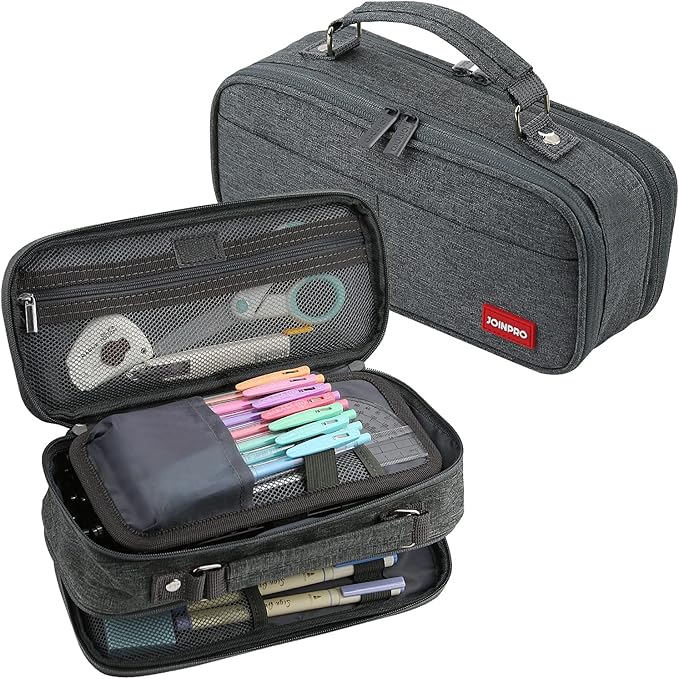 JOINPRO Large Capacity Pencil Case, 4 Compartment Pen Pouch Organizer with Double Zipper, Storage Bag for School, Office, Teen Girl Boy Men Women