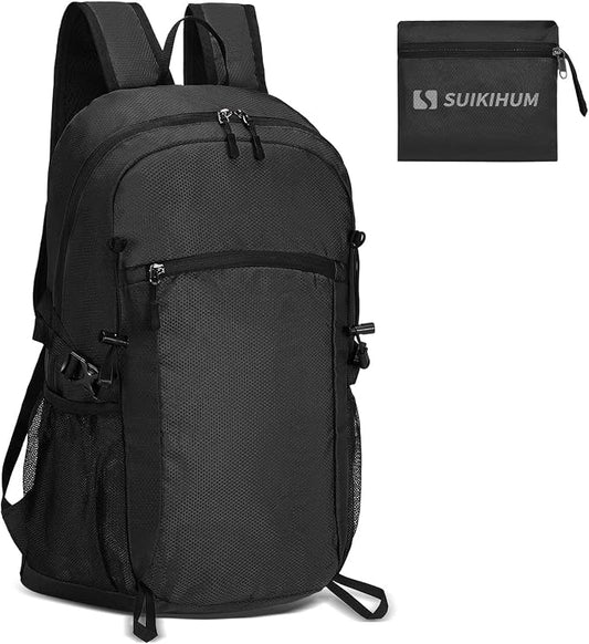 30L Large Hiking Daypack, Foldable Outdoor Backpack, Black | Packable Daypacks for Men Women, Lightweight Water-Repellent Collapsible Daypack for Commuting Outdoor Sports Camping