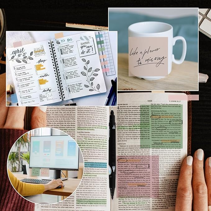 Vuzvuv 620 Sheets Transparent Clear Sticky Notes with Pen,3x3 Inch Bulk Translucent Sticky Notes Set for Bible Tabs, Book Tabs, Office School Supplies(Green Pink)