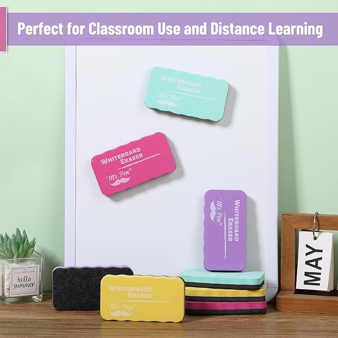 Mr. Pen- Magnetic Dry Erase Erasers, 4"x2.25", 8 Pack, Colorful Magnetic Whiteboard Erasers for White Board, Classroom, Home, Office, Back to School Supplies
