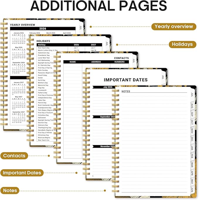 Planner 2026–2027, Academic Monthly Weekly Spiral Calendar, July 2026 – June 2027, Hardcover Agenda Notebook with Tabs, 6.3" x 8.5", Perfect for Students, Teachers, School & Daily Planning - Nocturne Sunflowers