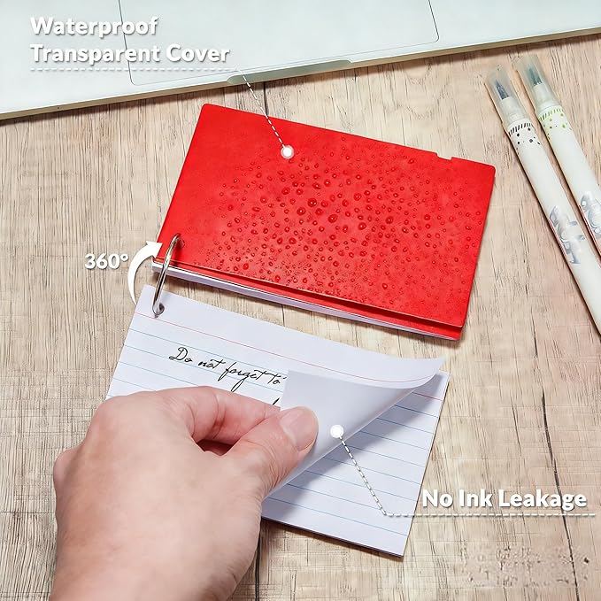 NEEWAY Ruled Index Cards with Ring 3x5 Inches, 200 Count Note Cards Lined, Flash Cards with Rings for Studying, Home and Office (Red)