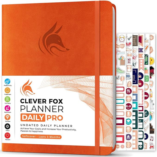Clever Fox Planner Daily PRO - 8.5 x 11" A4 Size Daily Life Planner and Gratitude Journal to Increase Productivity, Time Management and Hit Your Goals - Undated - Lasts 3 Months (Orange)