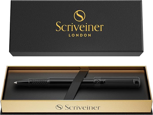 Scriveiner Gun-Metal Rollerball Pen - Stunning Luxury Pen, Schmidt Ink Refill, Best Roller Ball Gift Set for Men & Women, Professional, Executive Office, Nice Pens
