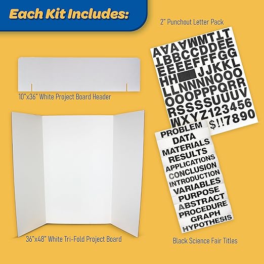 Flipside Products 36" x 48" Project Board Kit, 5 Pack, School Presentation Display Board and Supplies, Trifold Kits, Letters, Titles, Header Display, Presentation, All in One