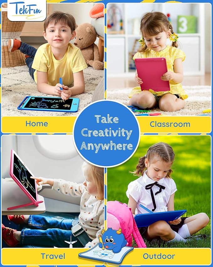 TEKFUN 2 Pack LCD Writing Tablet for Kids, 10 Inch Blue+Pink Doodle Board Drawing Board Reusable Drawing Tablet with Lanyard, Educational Kids Toddler Toys Birthday Gift for Boys Girls 3-12 Years Old