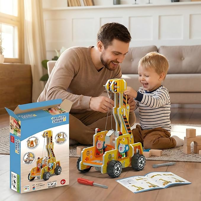 STEM Gravity Crane Science Experiment Kit, Kids DIY Pulley & Lever Physics Model, Learn Potential & Kinetic Energy Conversion, Build Hands-On Engineering Skills