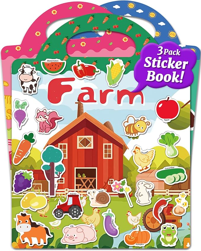 Benresive Reusable Sticker Book for Toddlers, Stickers for Kids, Travel Toys for Arts & Crafts Activities, Birthday Gift for Boys & Girls, Farm, Animal and Season Themes