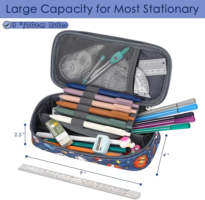 FlowFly Large Capacity Pencil Case for Kids, Boys & Girls – Zippered Multi-Functional Pen Pouch, Soft & Portable Pencil Bag for School, Teens, Students, Football