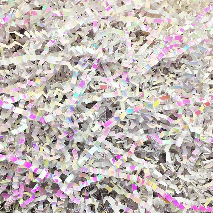 TANMWZK Crinkle Cut Paper Shred 2 LB for Gift Wrapping, Basket Filler, Christmas, Halloween, Wedding Decorations, Easter Grass, Crafting Activities (Diamond White)
