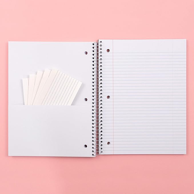 Yoobi College Ruled 8 x 10.5” Spiral Notebook Set – Bulk 3-Pack of 3 Subject Notebooks, Blue, Mint Green & Blush Pink – Gift Idea – 150 Perforated, 3-Hole Punched Sheets