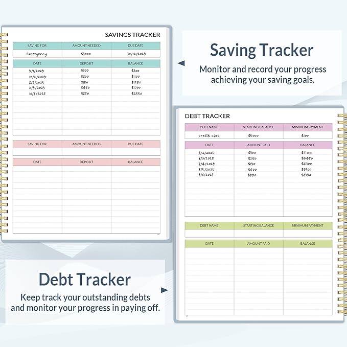 SUNEE Budget Planner - Monthly Budget Book with Expense Tracker Notebook, Undated 12 Month Bill Organizer & Finance Planner to Manage Your Money, A5 (6.4" x 8.3") Account Book with Colorful Tab, Blue