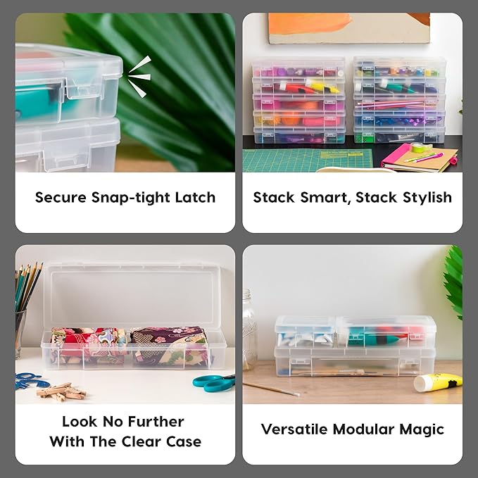 IRIS USA Pencil Case Boxes, 6-Pack, |Made in USA|, Plastic Bead Organizing Containers with Snap Lid for Arts, Crafts, Ephemera, Stickers, & Dance Cheer, Clear - Large
