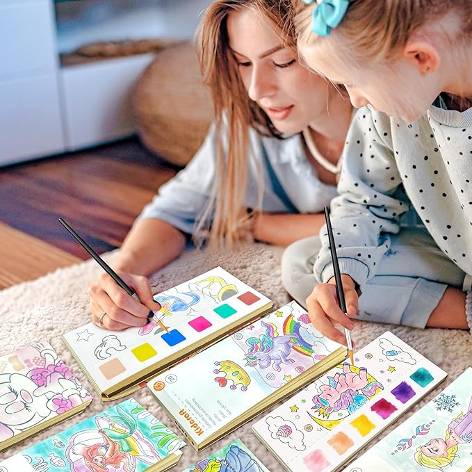 Paint with Water Coloring Books for Kids, Pocket Mess Free Watercolor Painting Kit, Water Color Paint Set Arts and Crafts Gift for Girls Ages 4 5 6 7 8+, Travel Activity Toy - Cartoon