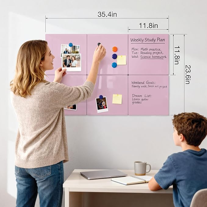 Comix Magnetic Board, 6 Pack Magnetic Whiteboard for wall, 11.8 x 11.8 Inches Dry Erase Board for Kids, Students, White Board Dry Erase Set for Fridge, Office and Home, Pink