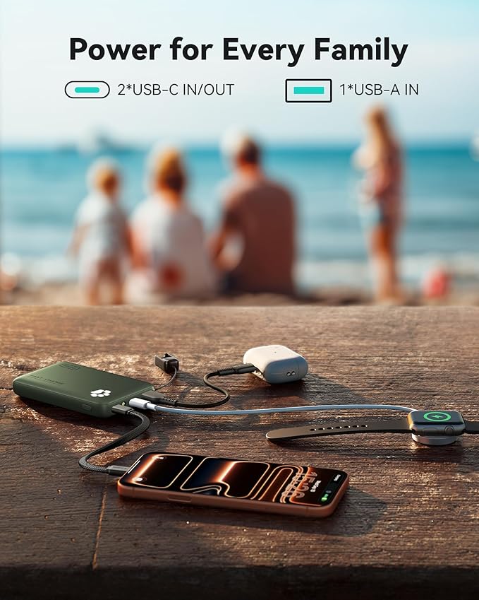 INIU 45W Fast Charging Portable Charger, 40% Smaller 10000mAh with Detachable Cable, Flight-Safe Travel Power Bank, USB C External Phone Battery Pack for Camping, ShortTrip, Travelers, Hikers, Green