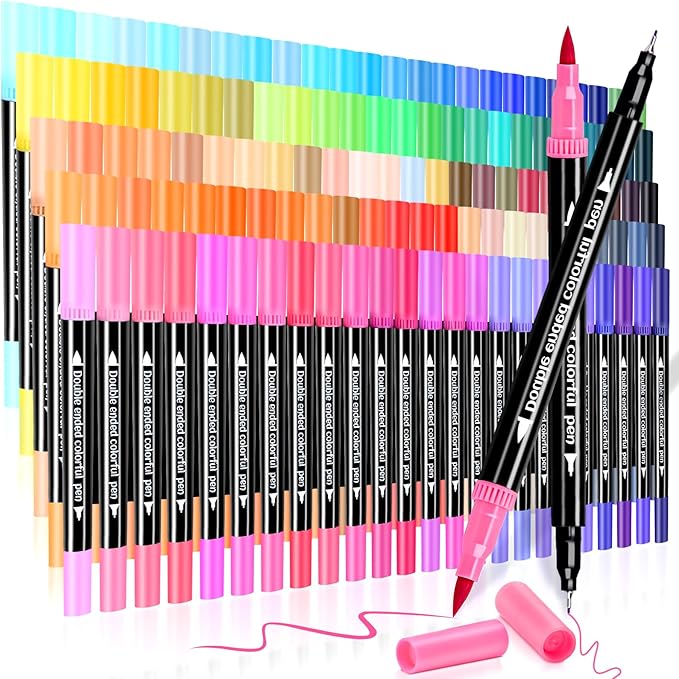 120 Colors Dual Markers Brush Pens, Art Markers Colored Pens for Adult Coloring Books, Brush and Fine Point Dual Tip Artist Colored Marker Set