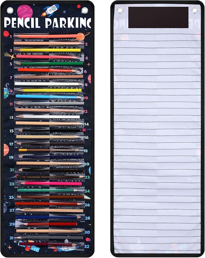 Sabary Pencil Parking Pocket for Classroom,Hanging Pencil Holder Wall Organization Numbered pencils Dispenser with Magnetic Strip Grommets for Back to School Student Essentials(Novel)