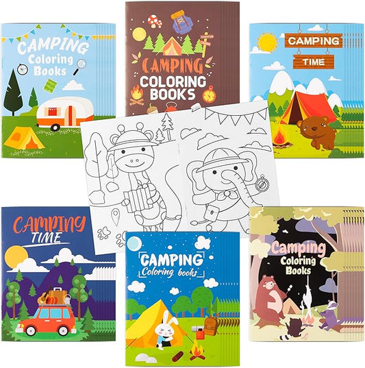 Dvbonike 48Pcs Camping Coloring Books - Including Tent Camping Light Forest Bear Rabbit DIY Art Drawing Patterns Summer Birthday Party Favors Gifts Home School Activity Supplies for Kids Boys Girls