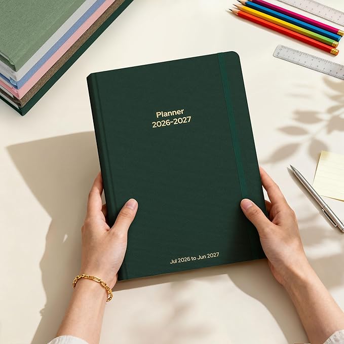 Planner 2026-2027 Monthly and Weekly Academic Planner July 2026 - June 2027, Linen Hardcover Agenda 2026-2027 Calendar Daily Planner for Student Teacher with Monthly Tabs, 6" x 8.3", Dark Green