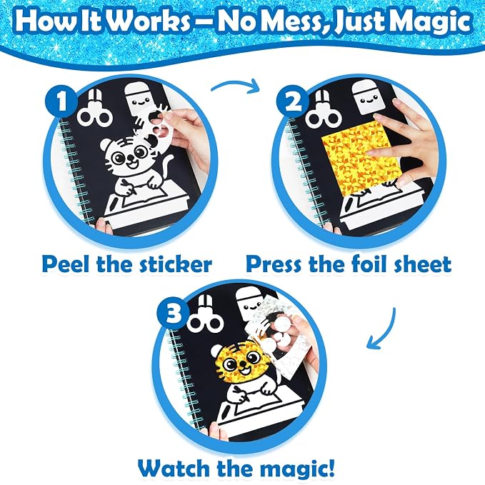 FUNNYB&G Foil Art Craft Kit for Boys 4-10 Years Old: Mess-Free & No-Glue, Create 16 Happy Back to School Pictures – Perfect Travel Toy & Birthday Gift for Kids (Happy Back to School)