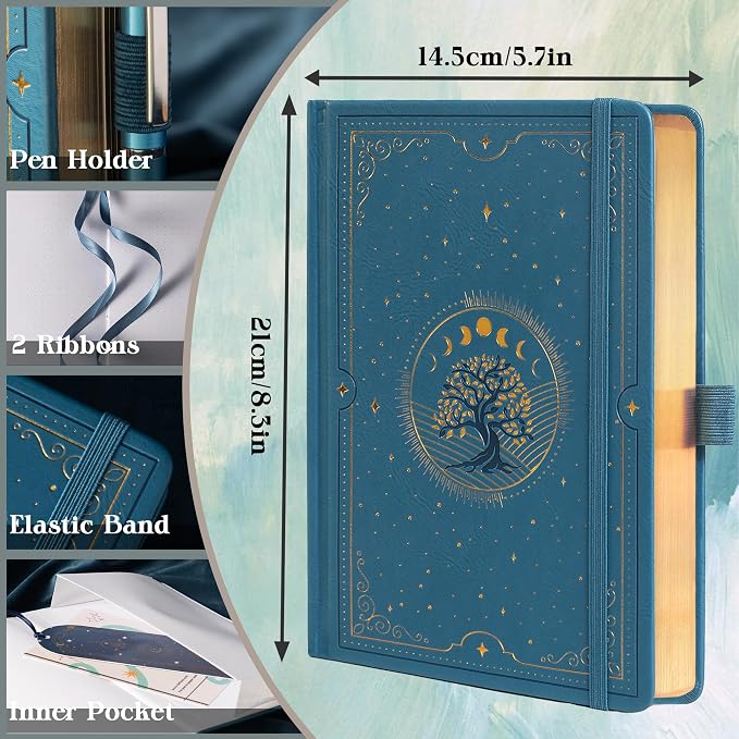 TIEFOSSI Tree of Life Journal, A5 Dotted Journal for Women Men, Dot Aesthetic Notebook with 190 Numbered Pages, Hardcover Vegan Leather Journals with Bookmark, 160 GSM Thick Paper