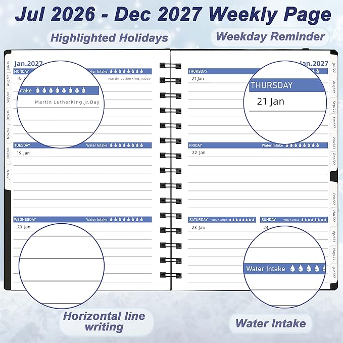 Day Planner 2026-2027, 2026 Planner Weekly and Monthly, from Jul 2026-Dec 2027, 18 Month Agenda Book with Tabs, A5 Size, Black