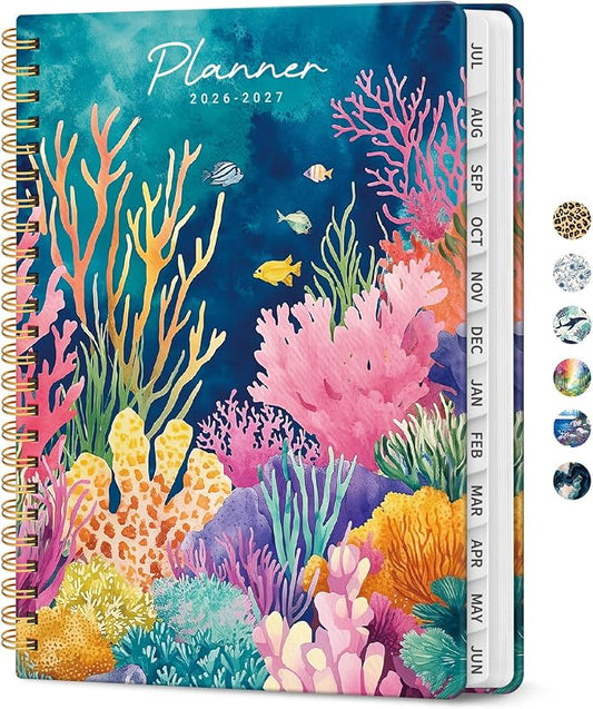 Planner 2026–2027, Weekly & Monthly Academic Organizer for School Year, Jul 2026–Jun 2027, Hardcover Planner with Tabs, Back to School Essential, 6.3" x 8.5", Coral Garden