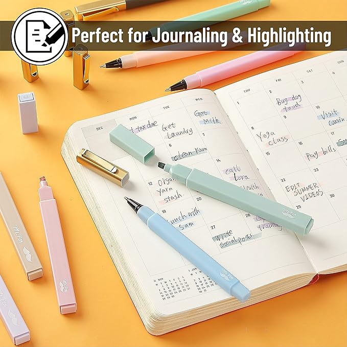 Mr. Pen- Aesthetic Highlighters and Ballpoint Pens No Bleed, 12 Pack, Pastel Colors, Bible Highlighters and Pens No Bleed, Fast Dry and No Smear for Bible Journaling, Planner, School Supplies